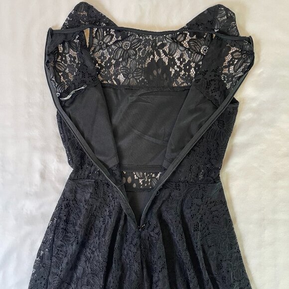 Lulus Everleigh Black Lace Mini Skater Dress Lined Sleeveless Round Neck Size S - Picture 7 of 16